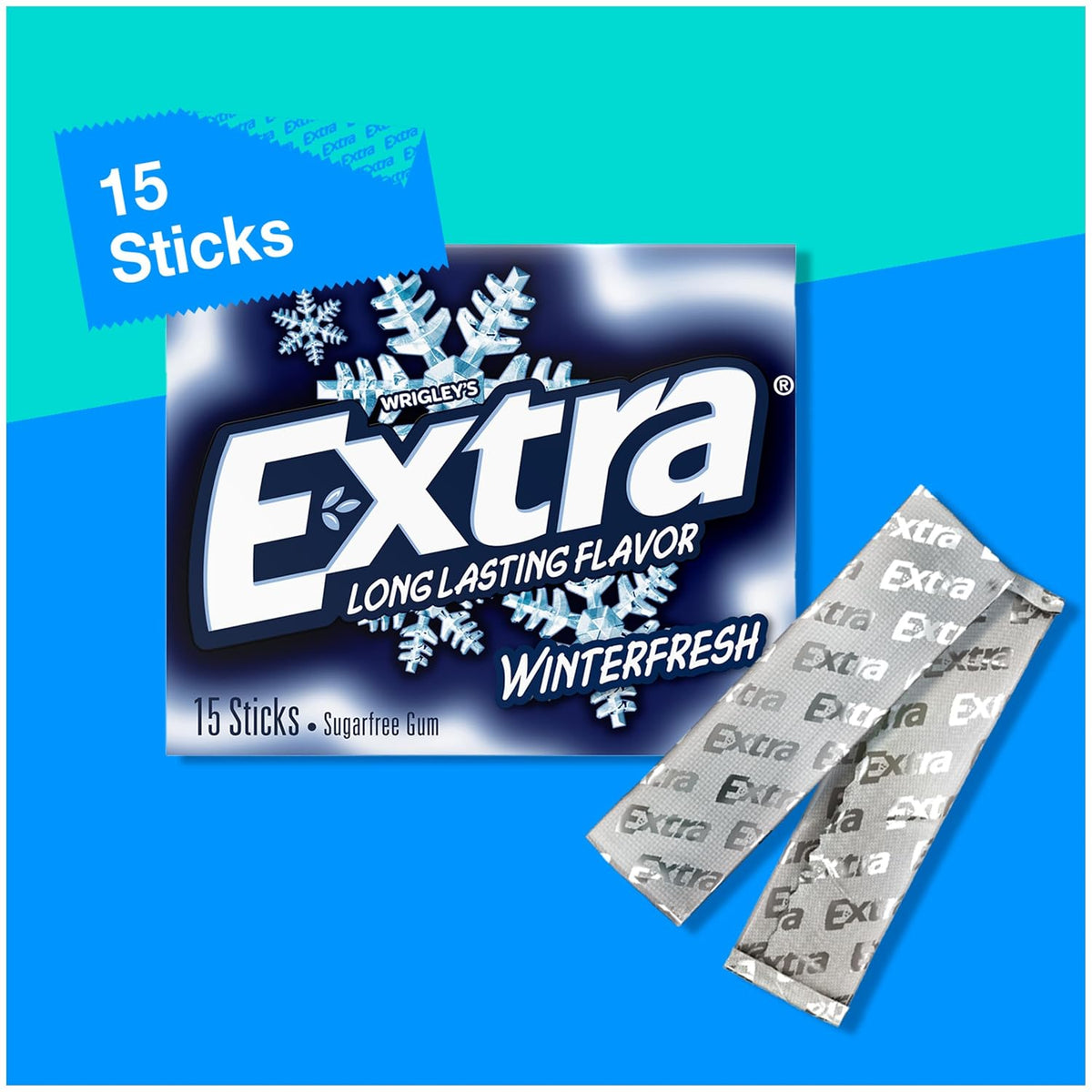 EXTRA Winterfresh Sugarfree Mint Chewing Gum Bulk Pack, 15 Count, 10 Pack | Long Lasting Cool Mint Flavor for Fresh Breath, Individually Wrapped Packs for Sharing, Great for School, Work and Travel