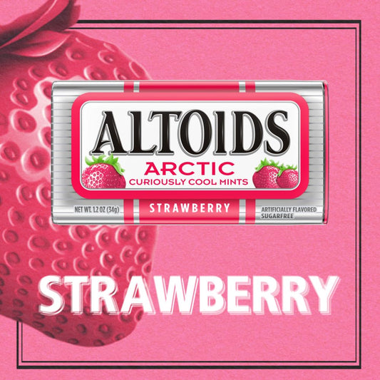Altoids Arctic Strawberry Breath Mints, 1.2 oz Tins Bulk Size Pack of 8 for Travel Convenience and On-the-Go Refreshment