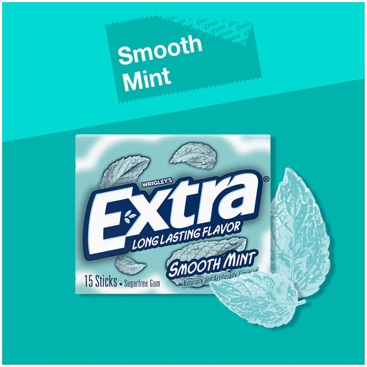 EXTRA Smooth Mint Sugar Free Chewing Gum, Bulk, 15 Stick, 10 Pack | Smooth mint individually wrapped sugar free gum, long lasting flavor and freshness for busy days, commutes, travel, lunch box