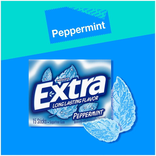 EXTRA Peppermint Chewing Gum, Individually Wrapped, Bulk, 15 ct, 10 Pack | Cool peppermint sugar free gum, refreshing flavor for school, work, commutes and travel, lunch box, road trips