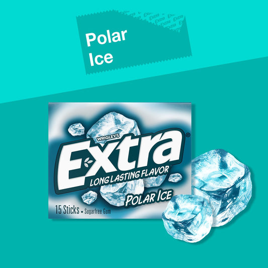 EXTRA Gum Polar Ice, Sugarfree Mint Chewing Gum Bulk Pack, 15 Ct, 10 Pack | Long Lasting Cool Mint Flavor for Fresh Breath, Individually Wrapped Bulk Packs for Sharing, Great for School, Work, Travel