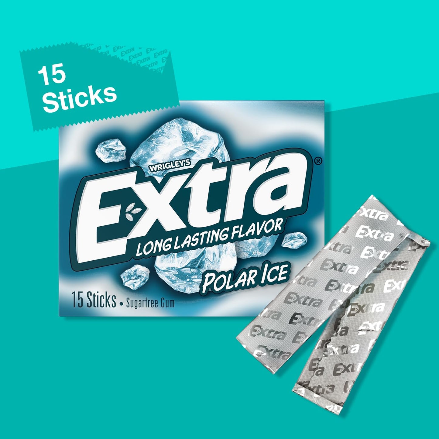 EXTRA Gum Polar Ice, Sugarfree Mint Chewing Gum Bulk Pack, 15 Ct, 10 Pack | Long Lasting Cool Mint Flavor for Fresh Breath, Individually Wrapped Bulk Packs for Sharing, Great for School, Work, Travel