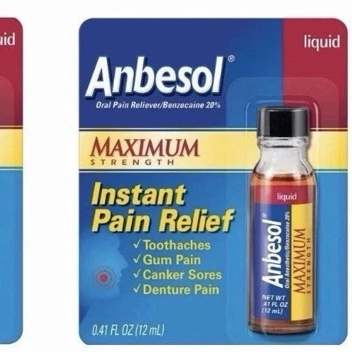 Anbesol Maximum Strength Liquid - Instant Oral Pain Relief, for Toothaches, Gums, Braces, & Denture Pain, and Mouth Sores*, Canker Sore Treatment Inside Mouth, ADA Accepted, 0.41 oz