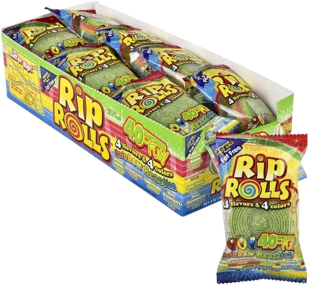 Rip Rolls - 24 Packs of Individually Wrapped 1.4 oz Rolls (Rainbow Reaction)