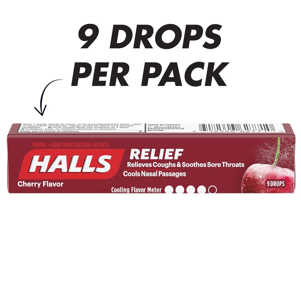 Halls Cherry Cough Drops - with Menthol - 180 Drops (20 sticks of 9 drops)