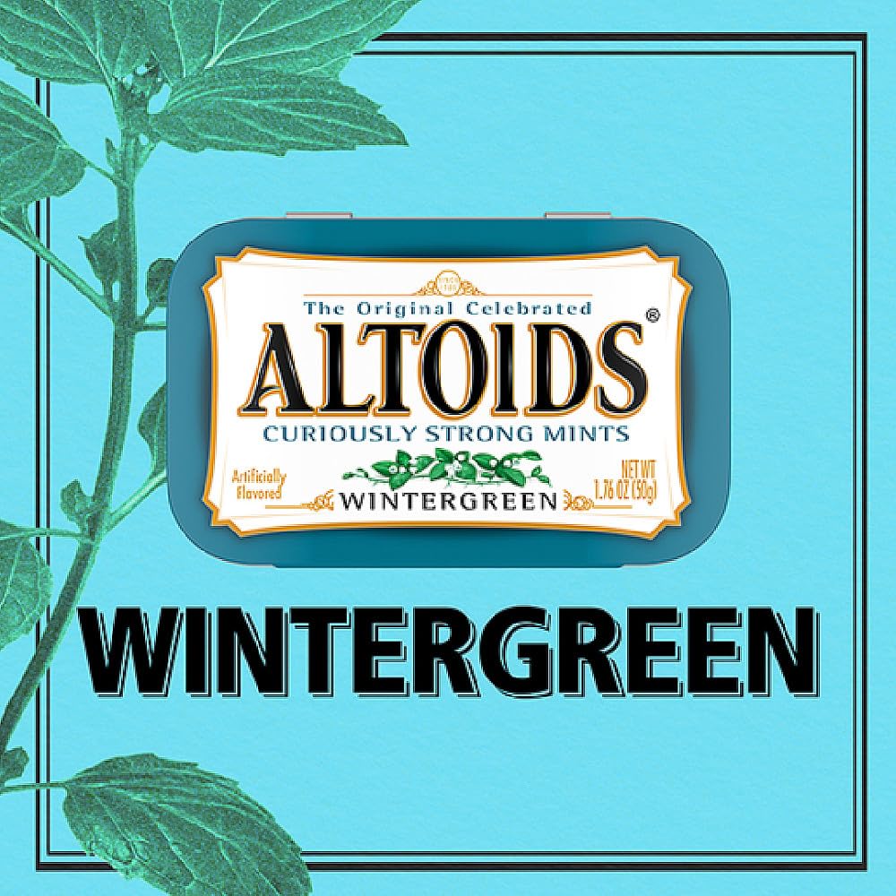 Altoids Wintergreen Breath Mints 1.76 oz Tin 6 Count Pack of 2, Bulk Size Breath Mints for Desks, Cars and Travel