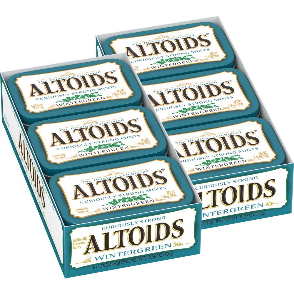Altoids Wintergreen Breath Mints 1.76 oz Tin 6 Count Pack of 2, Bulk Size Breath Mints for Desks, Cars and Travel