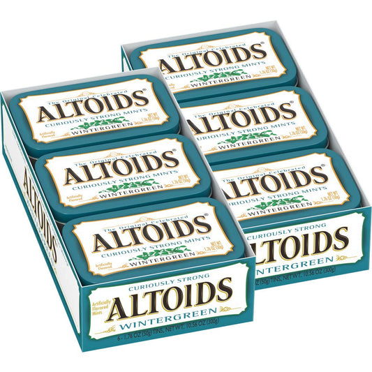 Altoids Wintergreen Breath Mints 1.76 oz Tin 6 Count Pack of 2, Bulk Size Breath Mints for Desks, Cars and Travel