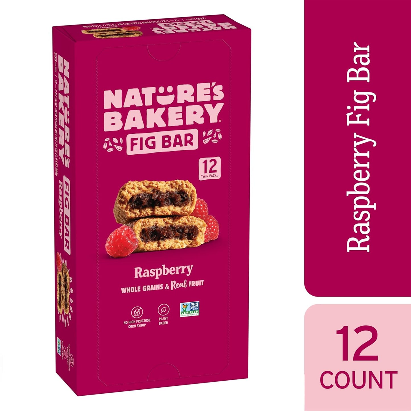 Nature’s Bakery Whole Wheat Fig Bars, Raspberry, Real Fruit, Vegan, Non-GMO, Snack bar, 1 box with 12 twin packs (12 twin packs) | bike-handlebars