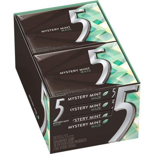 5 Gum Sweet Mint Sugar Free Chewing Gum Bulk, 15 Stick Box (Pack of 10)