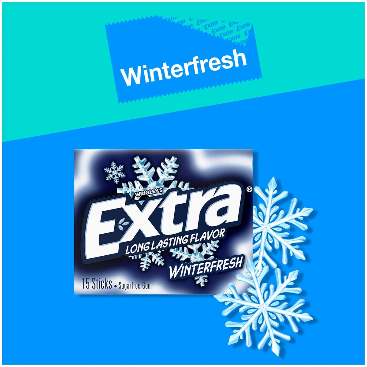 EXTRA Winterfresh Sugarfree Mint Chewing Gum Bulk Pack, 15 Count, 10 Pack | Long Lasting Cool Mint Flavor for Fresh Breath, Individually Wrapped Packs for Sharing, Great for School, Work and Travel