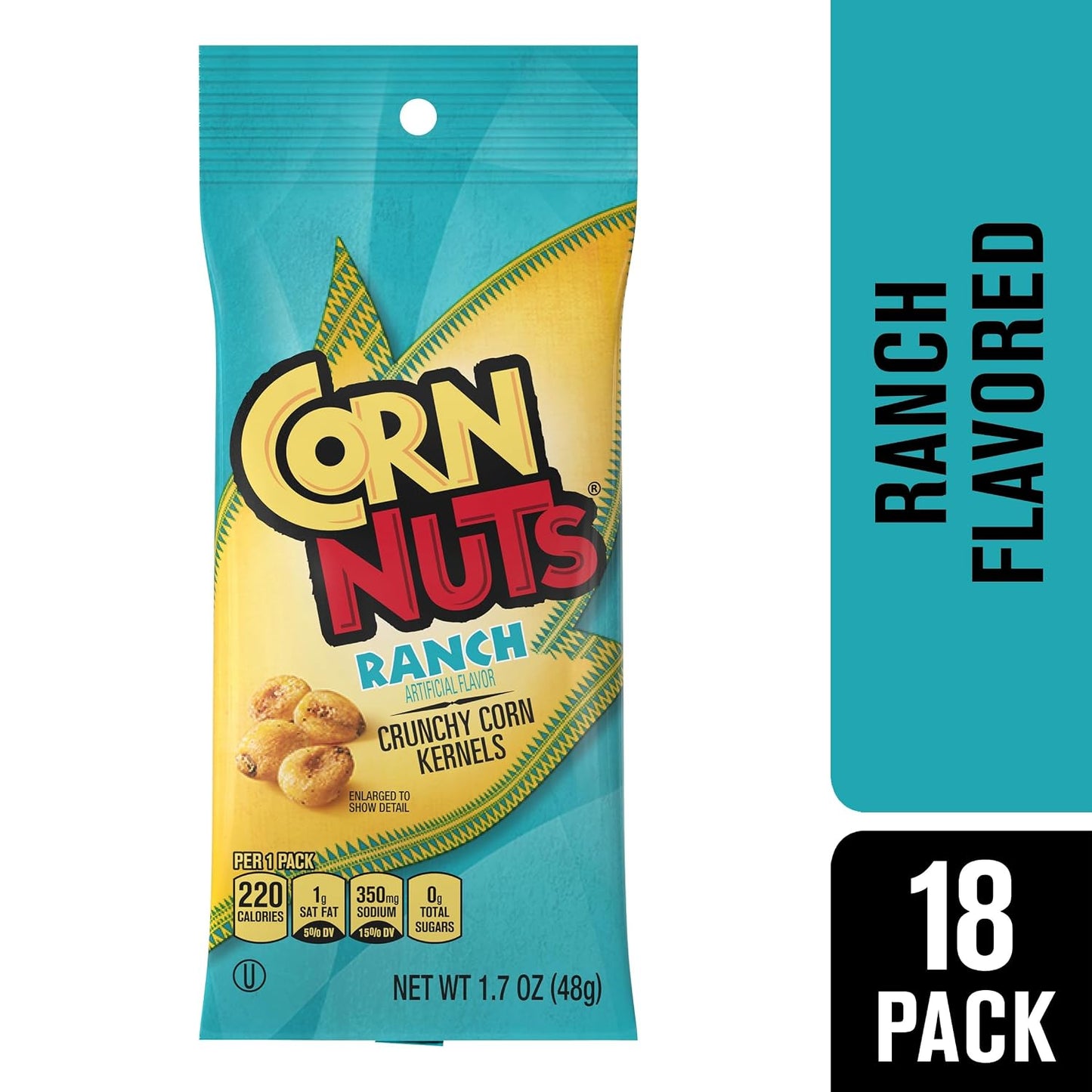 CORN NUTS Ranch Flavored Corn Kernels, Crunchy Corn Snacks, Snack Box, Variety Packs for Adults, 1.7 oz. (Pack of 18)