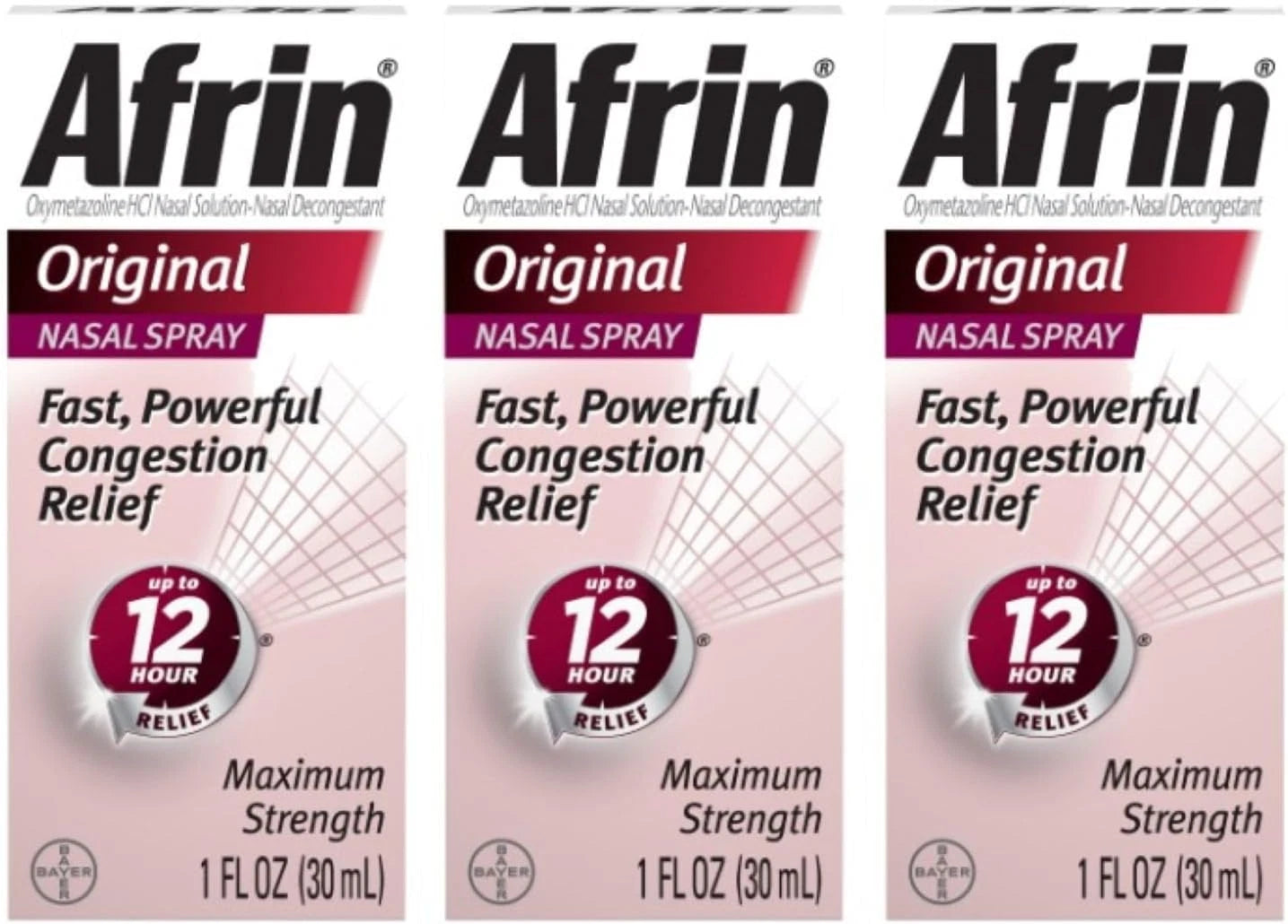 Afrin Original Maximum Strength 12 Hour Nasal Congestion Relief Spray - 3 Bottle