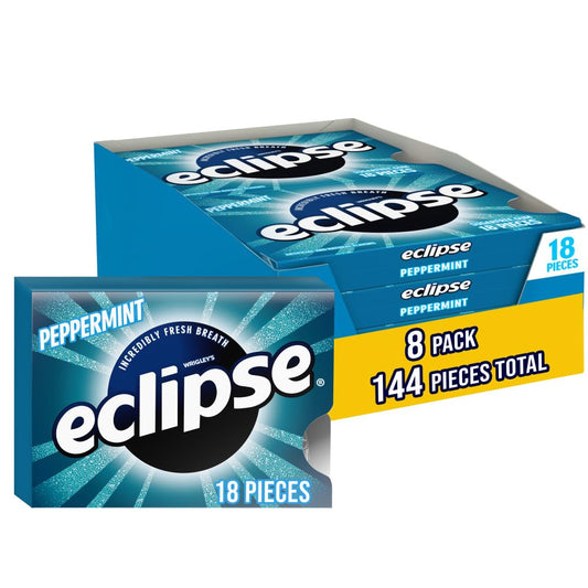 ECLIPSE Peppermint Sugar Free Chewing Gum, Bulk Pack, 18 Piece, 8 Pack | Crisp minty peppermint sugar free gum, for refreshing after meals, on commutes, travel and busy days, lunch box, freshness