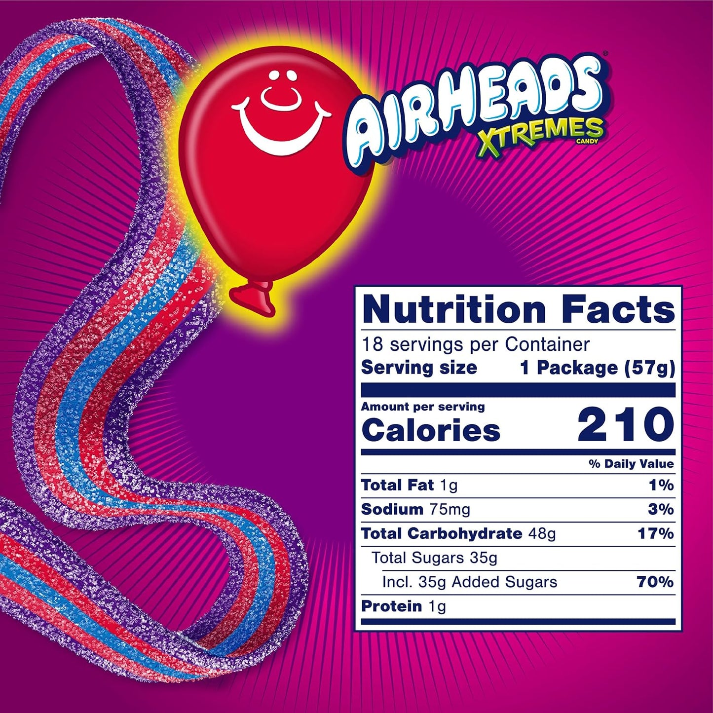 Airheads Xtremes Belts Sweetly Sour Candy, Very Berry, Non-Melting, Bulk Party Bag, 2 oz (Pack of 18)
