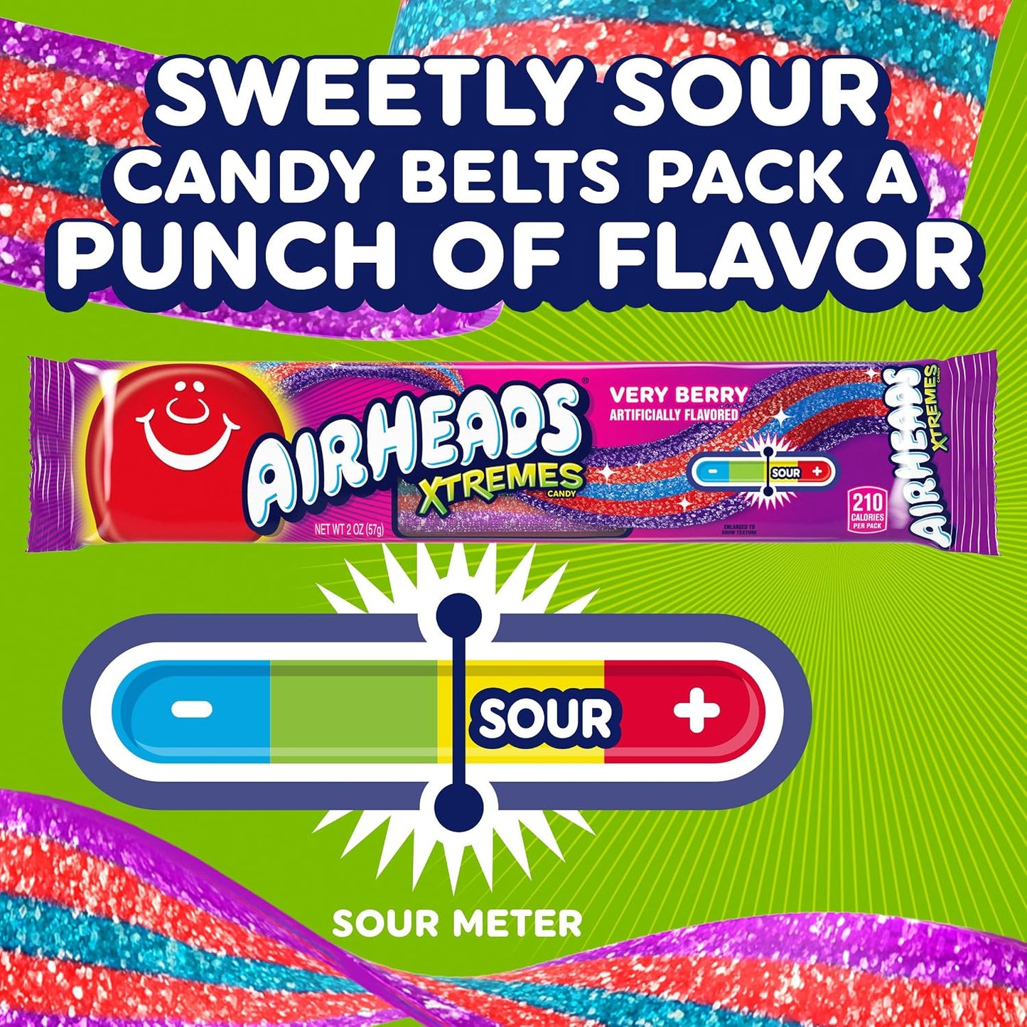 Airheads Xtremes Belts Sweetly Sour Candy, Very Berry, Non-Melting, Bulk Party Bag, 2 oz (Pack of 18)
