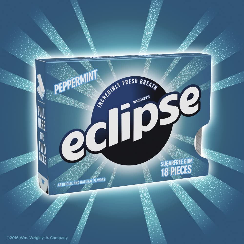 ECLIPSE Peppermint Sugar Free Chewing Gum, Bulk Pack, 18 Piece, 8 Pack | Crisp minty peppermint sugar free gum, for refreshing after meals, on commutes, travel and busy days, lunch box, freshness