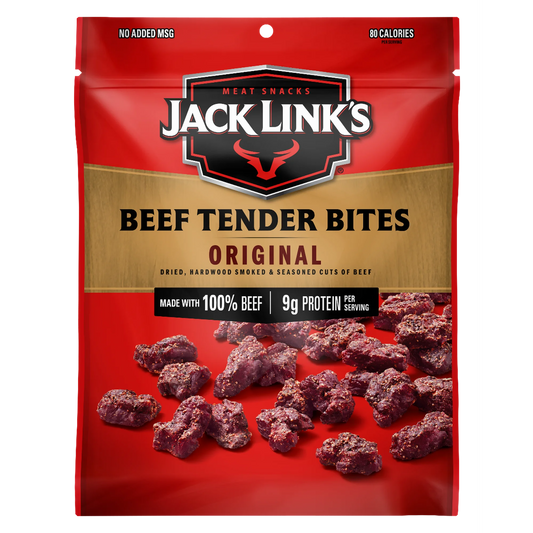 Jack Link's Beef Tender Bites, Original Flavor, Protein-Rich Snack, 3.25 oz Bag (Pack of 8)