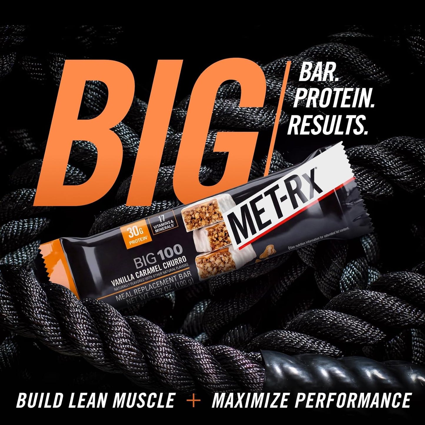 MET-Rx Big 100 Colossal Protein Bars, Vanilla Caramel Churro Meal Replacement Bars, Brown, 9 Count