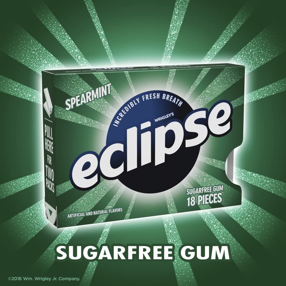ECLIPSE Spearmint Sugar Free Chewing Gum, Bulk Pack, 18 Piece, 8 Pack | Crisp spearmint sugar free gum, handy after meals, on long commutes, travel and busy days, gift bag, gift box, bulk gum