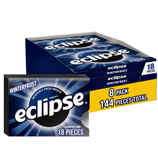 ECLIPSE Winterfrost Sugar Free Chewing Gum, Bulk Pack, 18 Piece, 8 Pack | Cool winterfrost sugar free gum, handy after meals, on commutes, busy days and road trips, lunch box, bulk pack