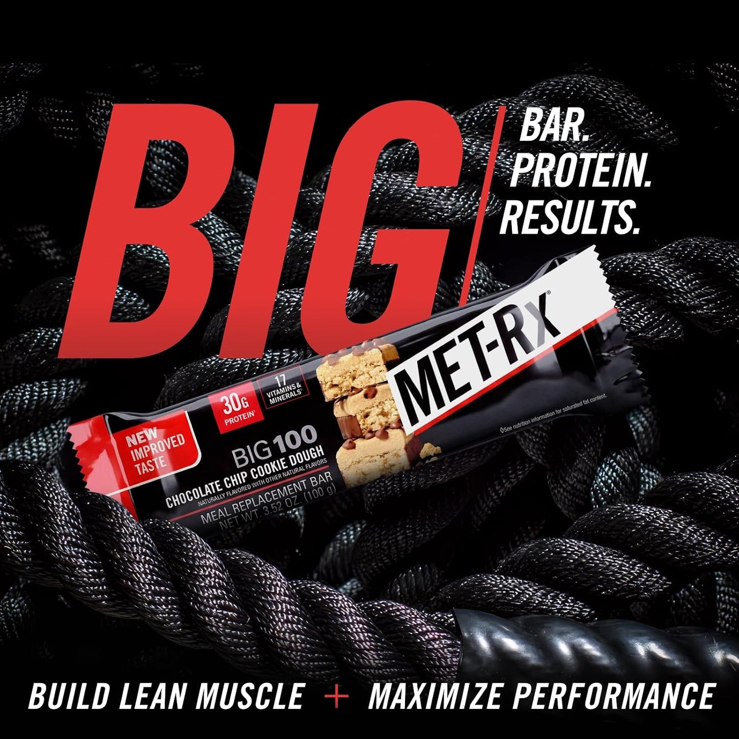 MET-Rx Big 100 Colossal Protein Bars, Chocolate Chip Cookie Dough Meal Replacement Bars, 9 Count (Pack of 1)