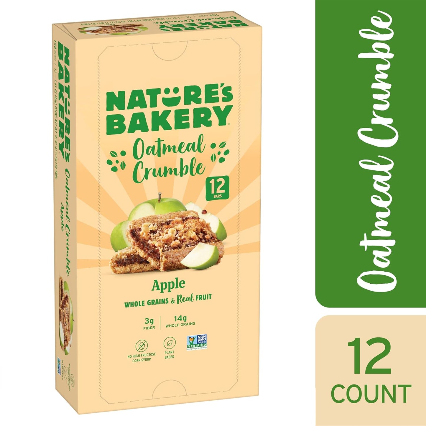 Nature's Bakery Oatmeal Crumble Bars, Apple, Real Fruit, Vegan, Non-GMO, Breakfast Bar, 1 Box With 12 bars