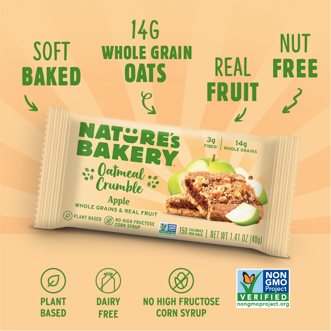 Nature's Bakery Oatmeal Crumble Bars, Apple, Real Fruit, Vegan, Non-GMO, Breakfast Bar, 1 Box With 12 bars