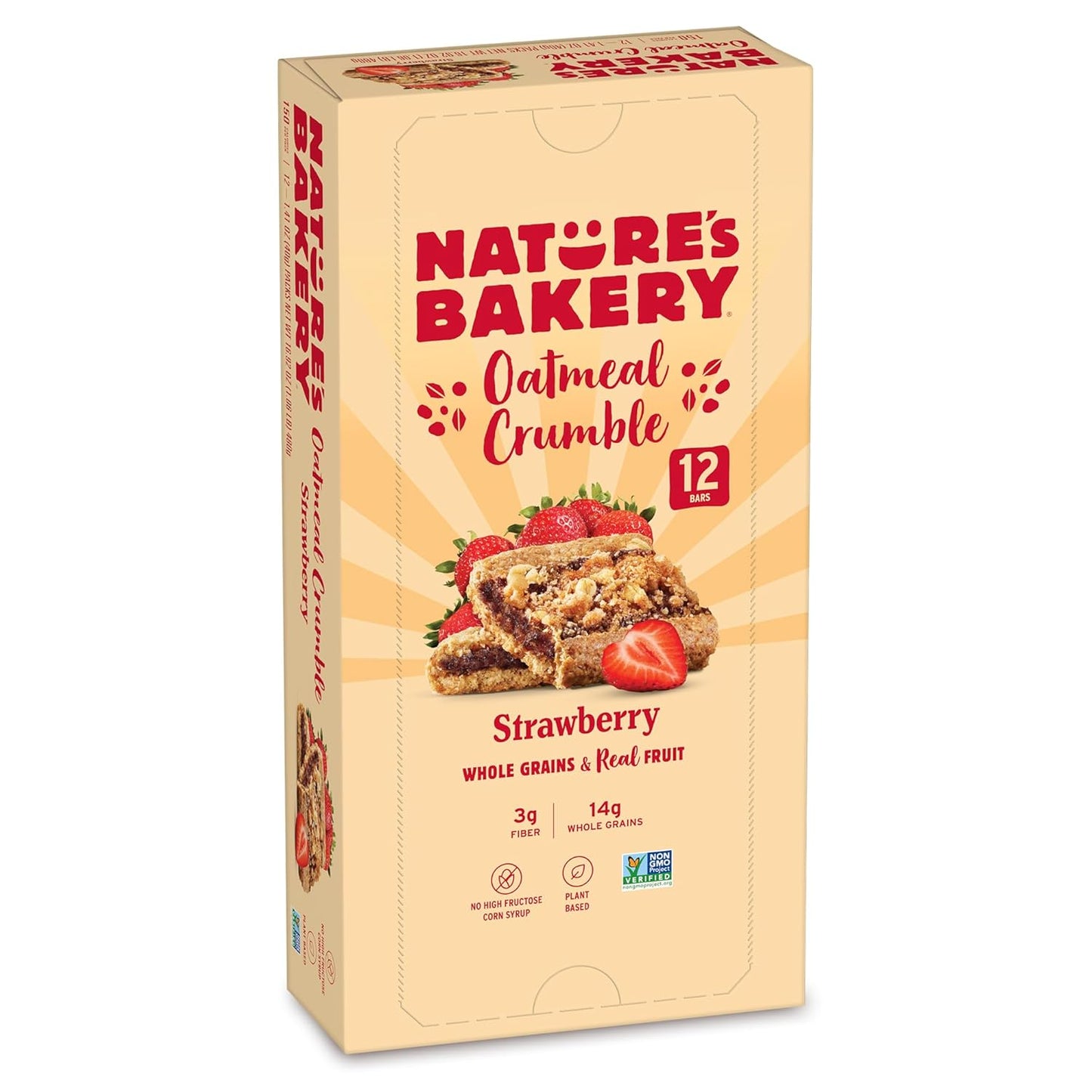 Nature’s Bakery Oatmeal Crumble Bars, Strawberry, Real Fruit, Vegan, Non-GMO, Breakfast bar, 1 box with 12 bars