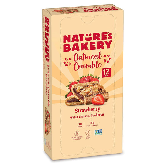 Nature’s Bakery Oatmeal Crumble Bars, Strawberry, Real Fruit, Vegan, Non-GMO, Breakfast bar, 1 box with 12 bars