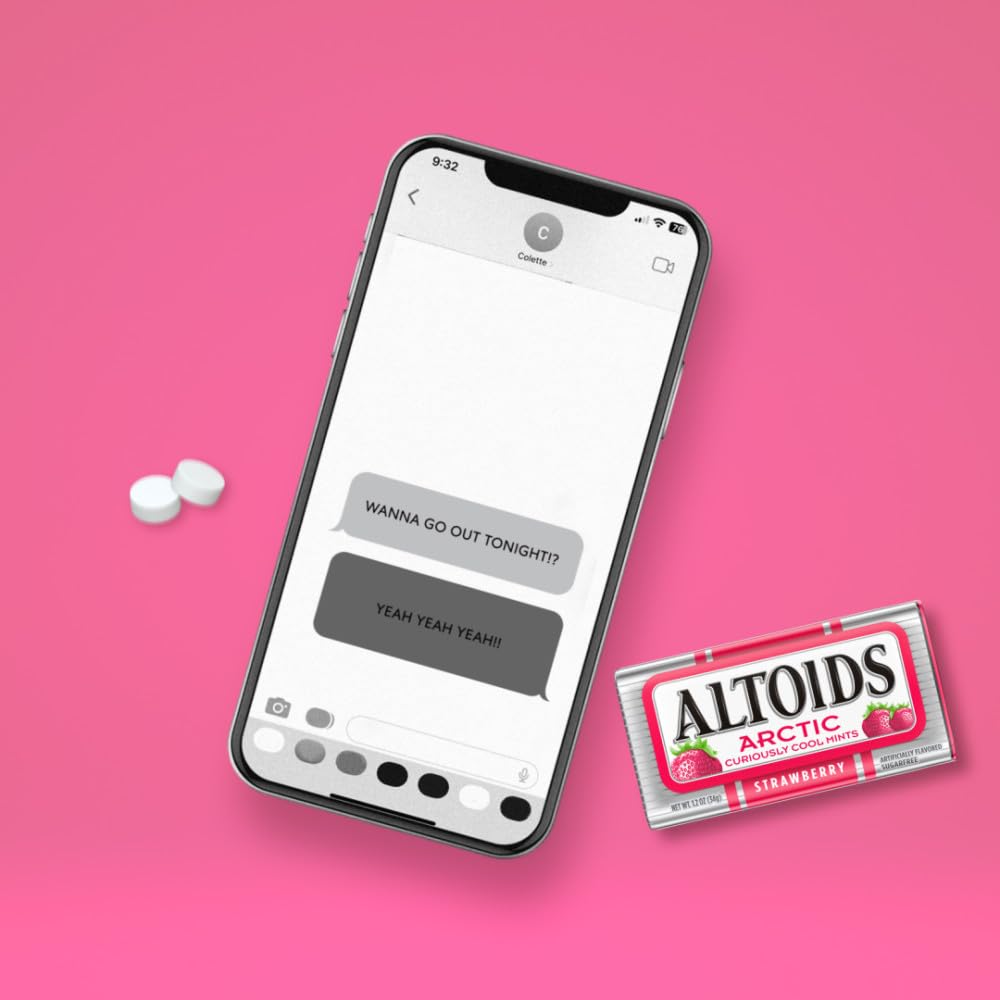 Altoids Arctic Strawberry Breath Mints, 1.2 oz Tins Bulk Size Pack of 8 for Travel Convenience and On-the-Go Refreshment