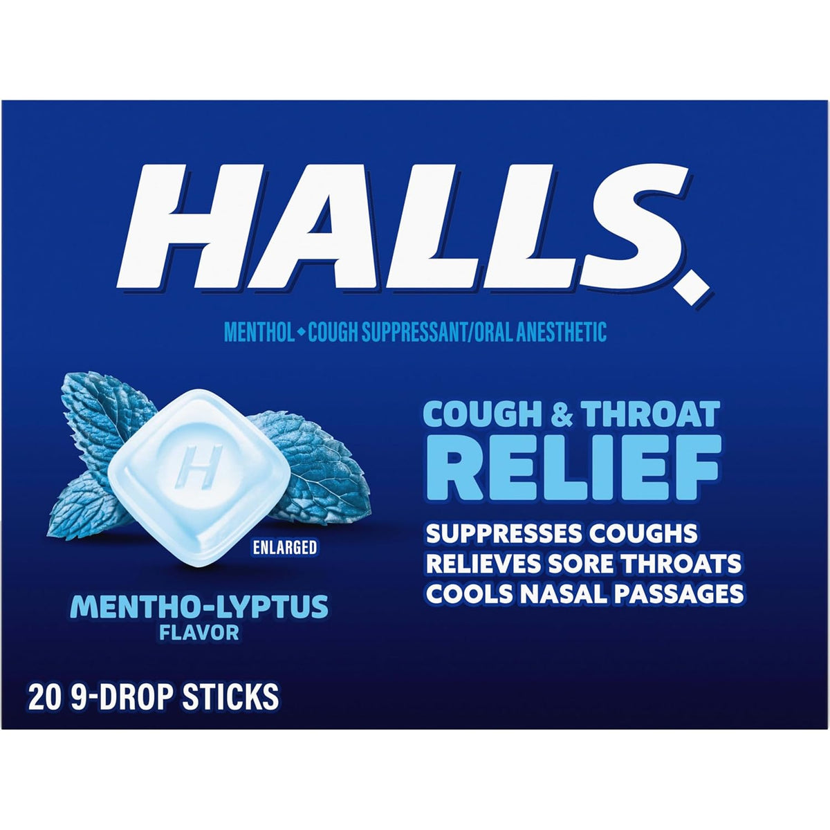 HALLS Cough & Throat Relief Mentho-Lyptus Cough Drops, 180 ct | No Synthetic Dyes, 20 Sticks of 9
