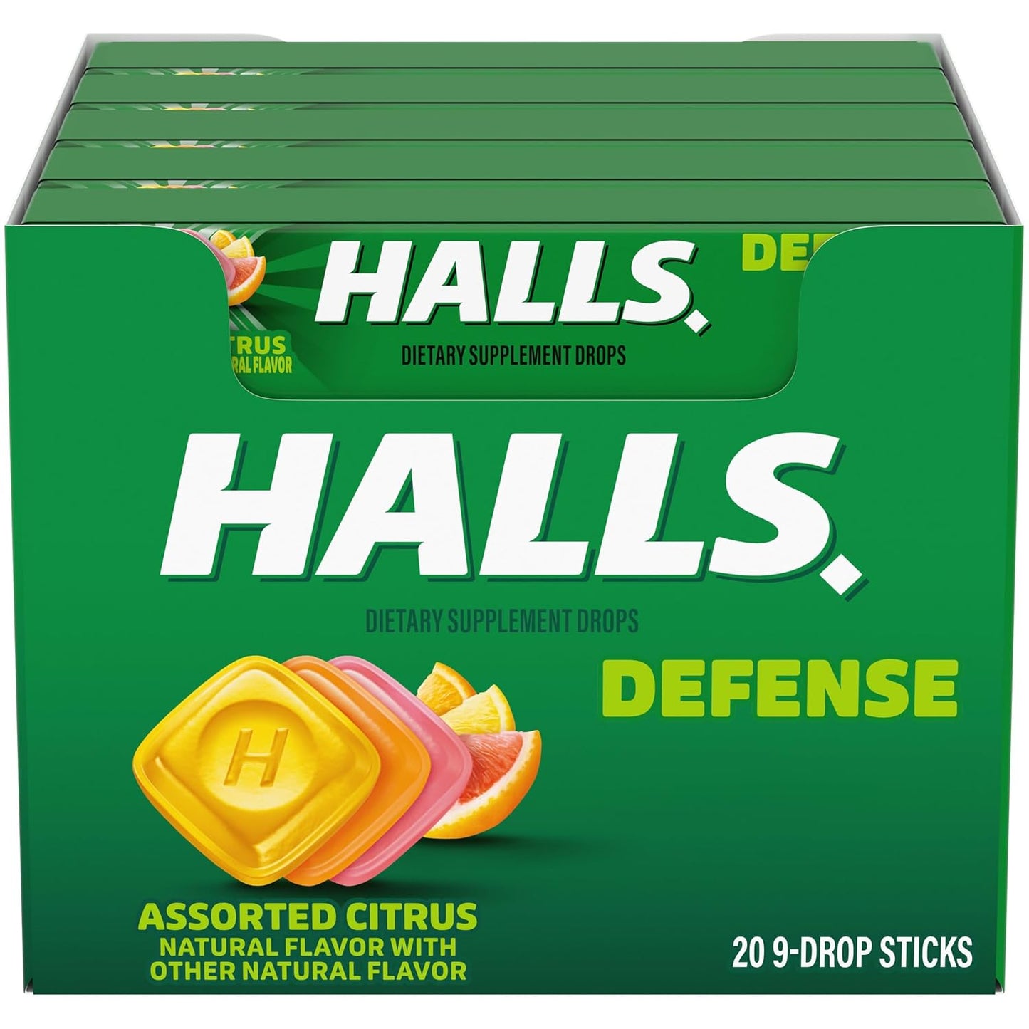 HALLS Defense Assorted Citrus Vitamin C Dietary Supplement Drops, 180 ct | Throat Drops, 20 Sticks of 9 Visit the HALLS Store