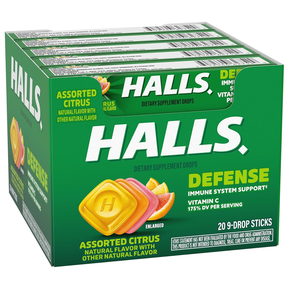 HALLS Defense Assorted Citrus Vitamin C Dietary Supplement Drops, 180 ct | Throat Drops, 20 Sticks of 9 Visit the HALLS Store