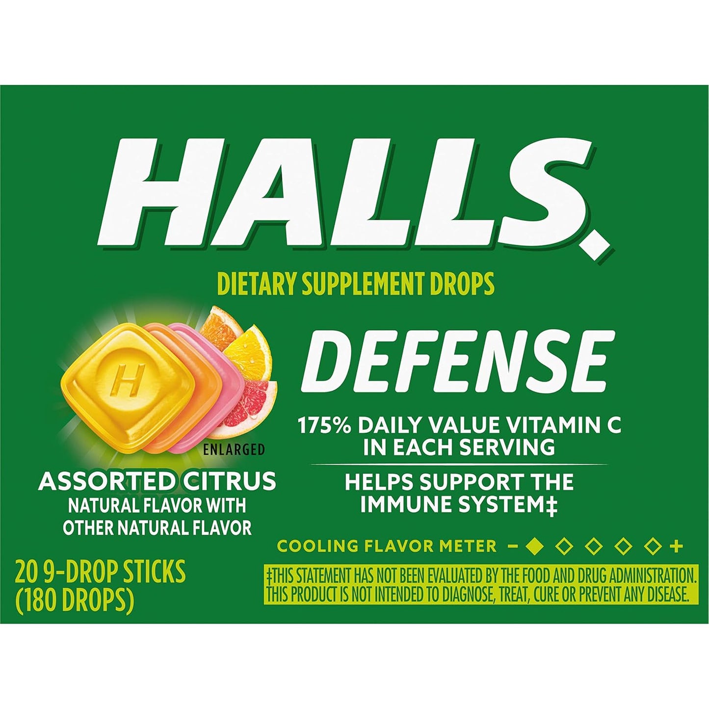 HALLS Defense Assorted Citrus Vitamin C Dietary Supplement Drops, 180 ct | Throat Drops, 20 Sticks of 9 Visit the HALLS Store