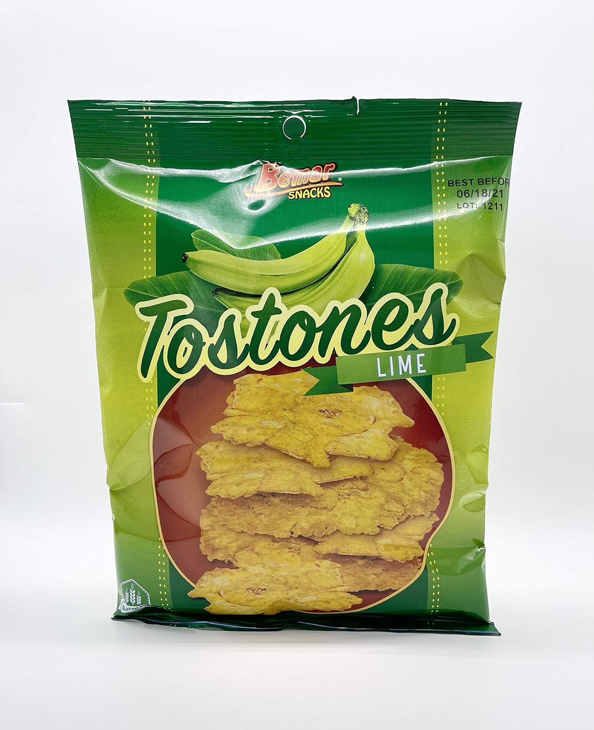 Bemar Snacks Tostones Lime Snack Chips 12Bags, 4oz per Bag