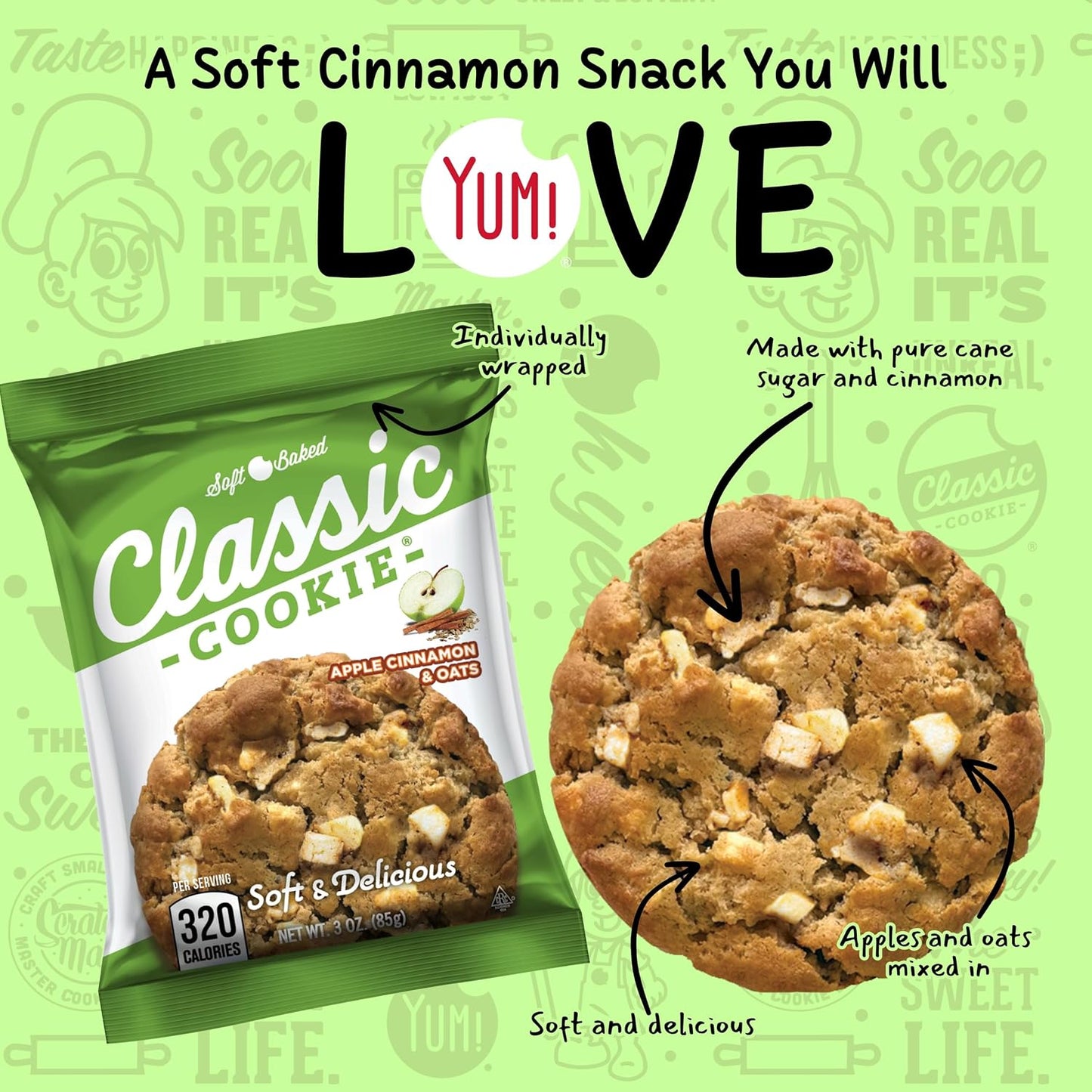 Classic Cookie, Soft Baked Cookie, Apple Cinnamon & Oats Cookie 3oz, 8 Count Pack