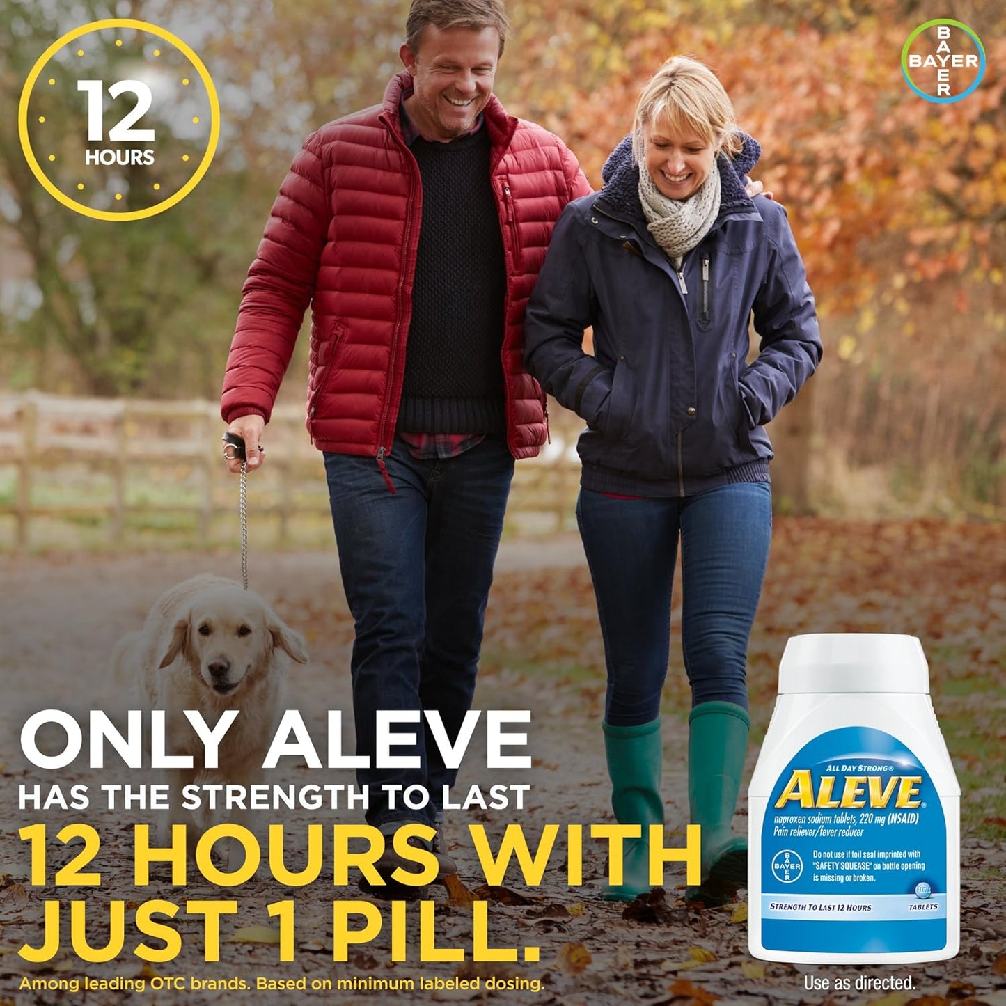 Aleve Tablets with Naproxen Sodium, 220mg (NSAID) Pain Reliever/Fever Reducer, 24 Count, Blue