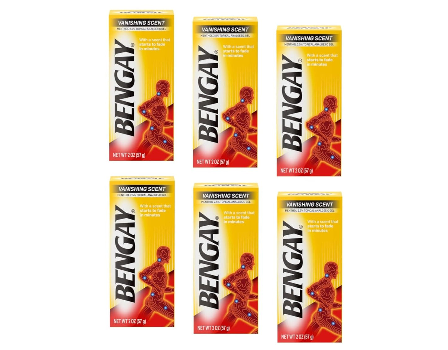 Bengay Menthol Relieving Gel Vanishing Scent 2 OZ - Buy Packs and Save (Pack of 6)
