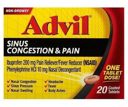 Advil Sinus Congestion and Pain Relief Tablets 20 Coated Tablets Ibuprofen