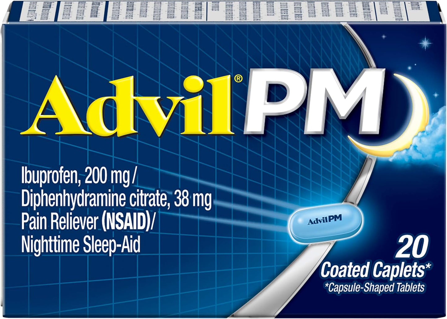 Advil Pm Ibuprofen 200mg Fast Pain Reliever and Fever Reducer Nighttime Sleep Aid - 3 Pack of 20 Tablets a 2 Coated Caplets (60 Tablets Total)