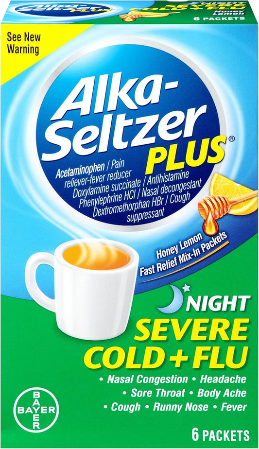 Alka- Seltzer Plus ASP SEV COLD FLU NIGHT 6S 2DZ, honey lemon, 6 Count